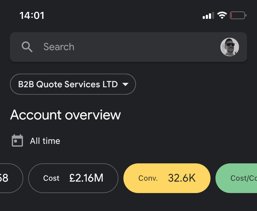 PPC account performance screenshot